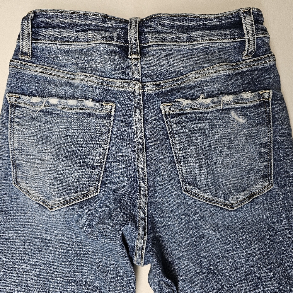 Flying Monkey High Rise Cropped Straight Leg Distressed Jeans